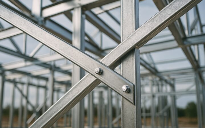 Besi siku L sebagai bracing rangka konstruksi baja galvanis di proyek bangunan bertingkat