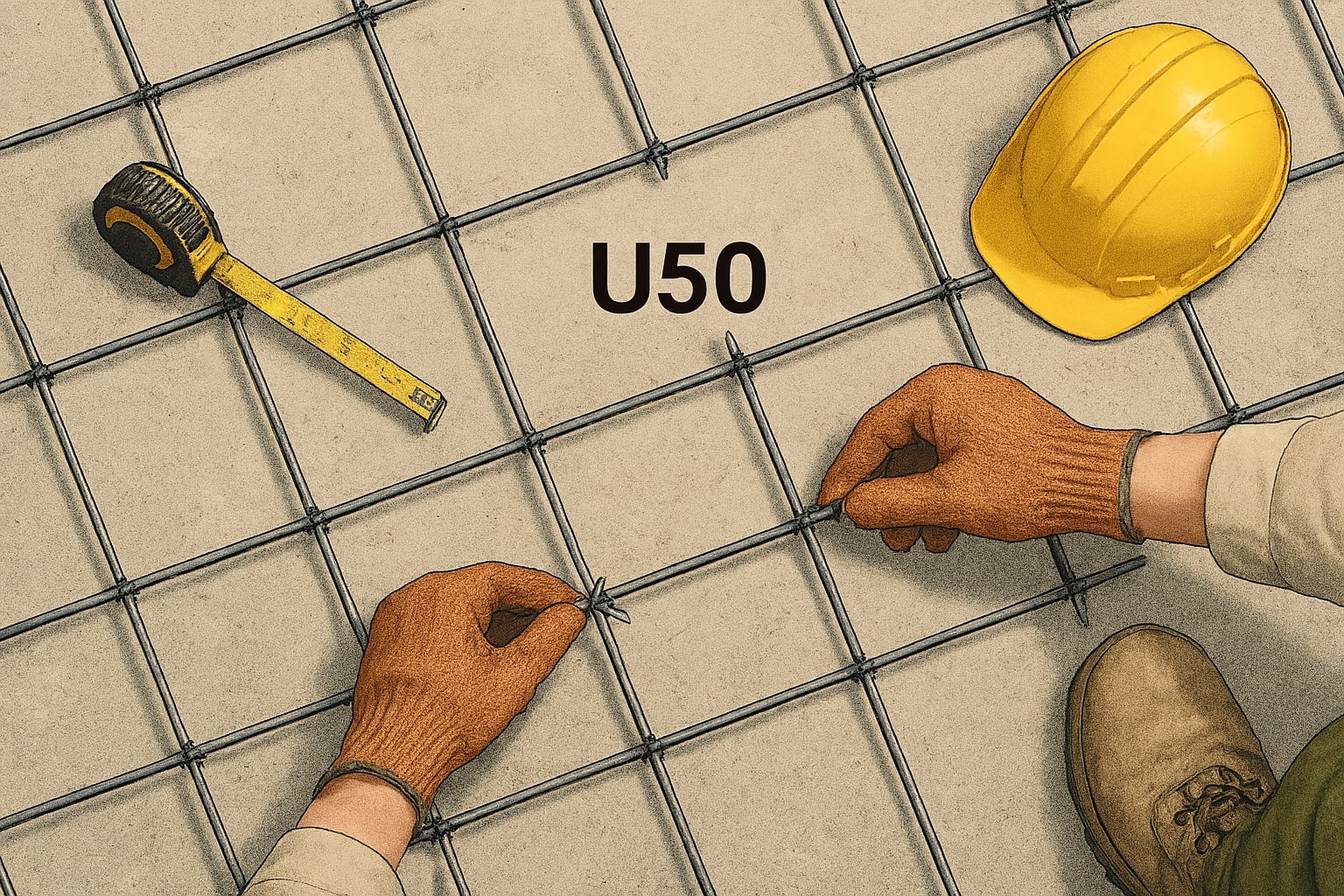 Wiremesh U50 dipasang untuk tulangan cor lantai rumah