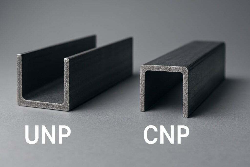 Perbandingan besi UNP dan CNP menampilkan bentuk U-channel dan C-channel